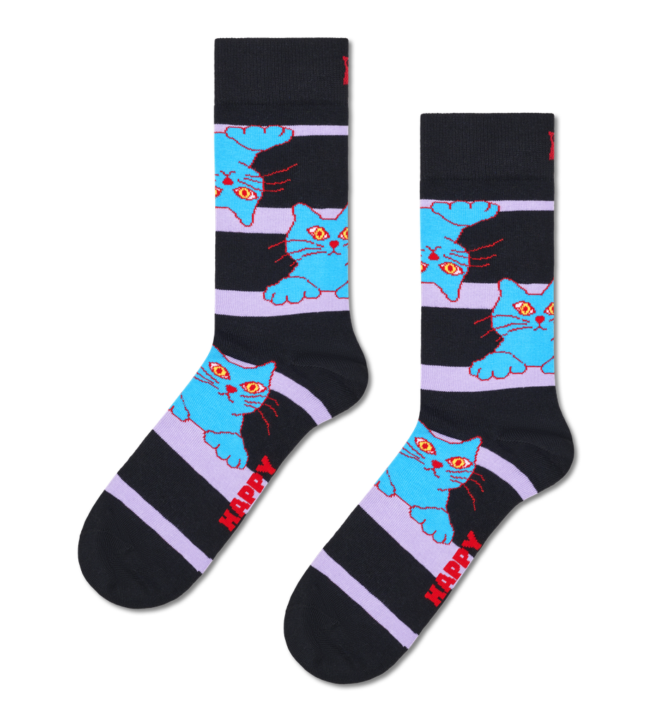 Cat On Stripe Sock